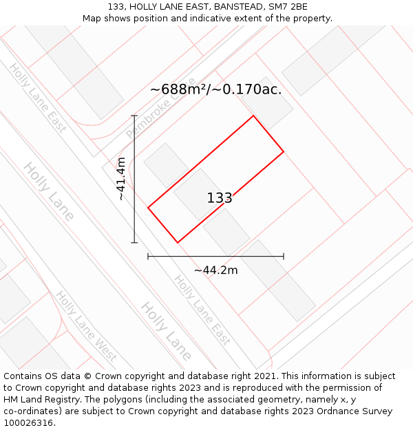 133, HOLLY LANE EAST, BANSTEAD, SM7 2BE: Plot and title map