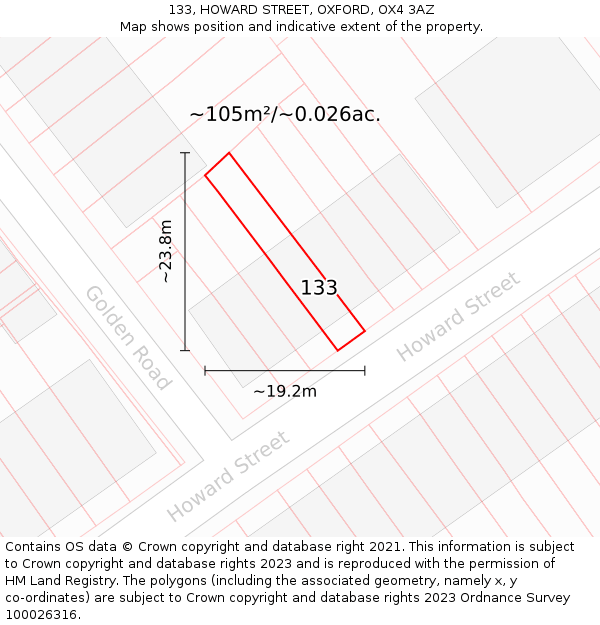 133, HOWARD STREET, OXFORD, OX4 3AZ: Plot and title map