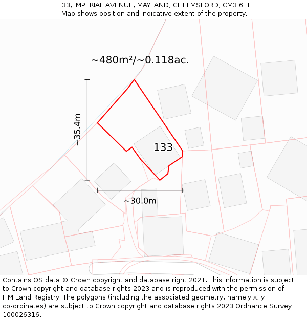 133, IMPERIAL AVENUE, MAYLAND, CHELMSFORD, CM3 6TT: Plot and title map