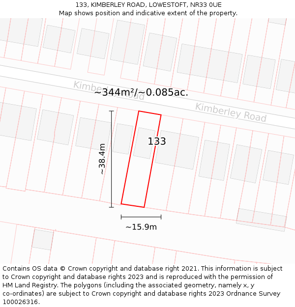 133, KIMBERLEY ROAD, LOWESTOFT, NR33 0UE: Plot and title map