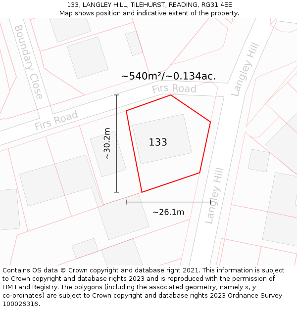 133, LANGLEY HILL, TILEHURST, READING, RG31 4EE: Plot and title map