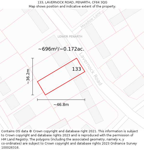 133, LAVERNOCK ROAD, PENARTH, CF64 3QG: Plot and title map