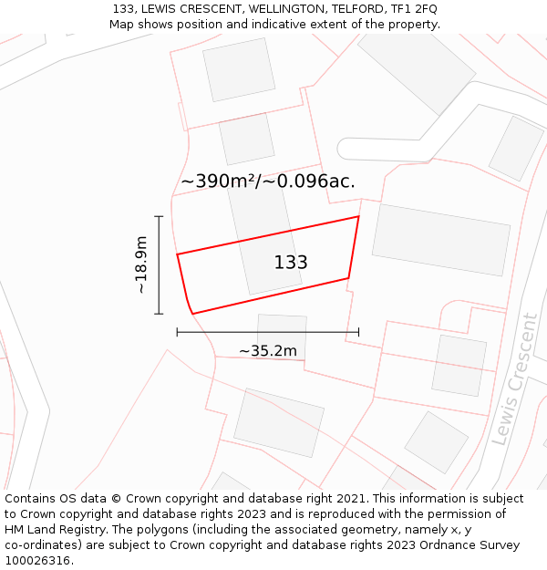 133, LEWIS CRESCENT, WELLINGTON, TELFORD, TF1 2FQ: Plot and title map