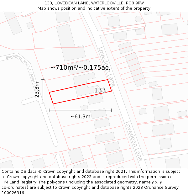 133, LOVEDEAN LANE, WATERLOOVILLE, PO8 9RW: Plot and title map