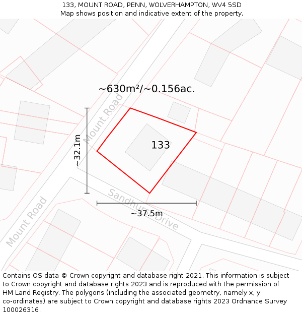 133, MOUNT ROAD, PENN, WOLVERHAMPTON, WV4 5SD: Plot and title map