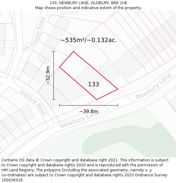 133, NEWBURY LANE, OLDBURY, B69 1HE: Plot and title map