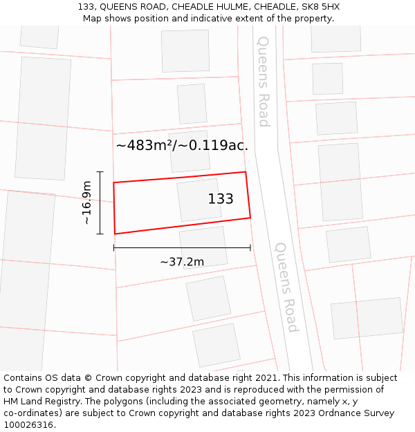 133, QUEENS ROAD, CHEADLE HULME, CHEADLE, SK8 5HX: Plot and title map