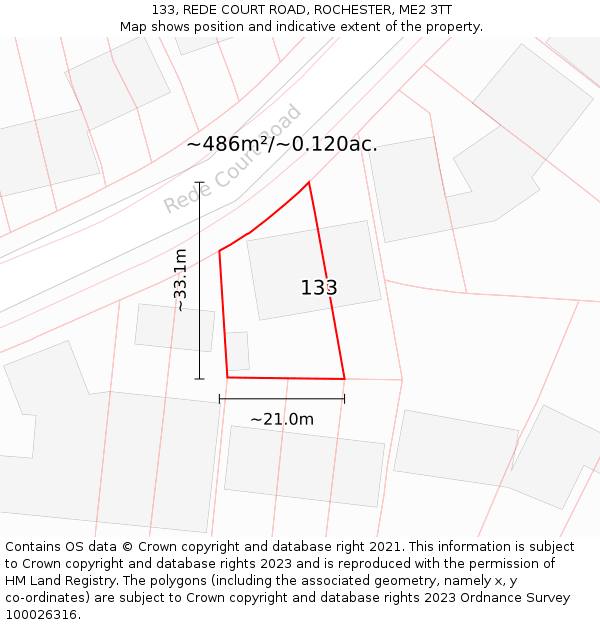 133, REDE COURT ROAD, ROCHESTER, ME2 3TT: Plot and title map
