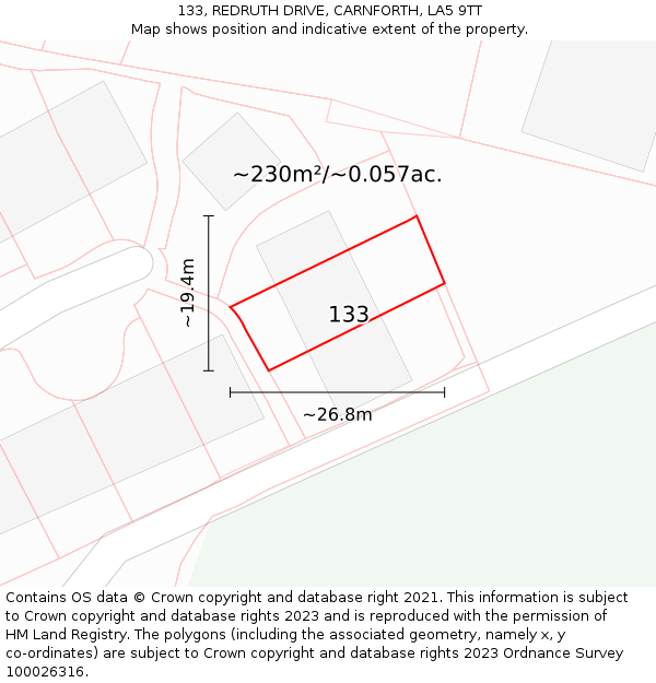 133, REDRUTH DRIVE, CARNFORTH, LA5 9TT: Plot and title map