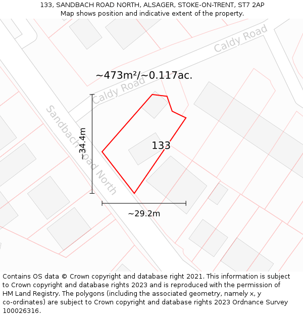 133, SANDBACH ROAD NORTH, ALSAGER, STOKE-ON-TRENT, ST7 2AP: Plot and title map