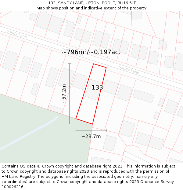 133, SANDY LANE, UPTON, POOLE, BH16 5LT: Plot and title map