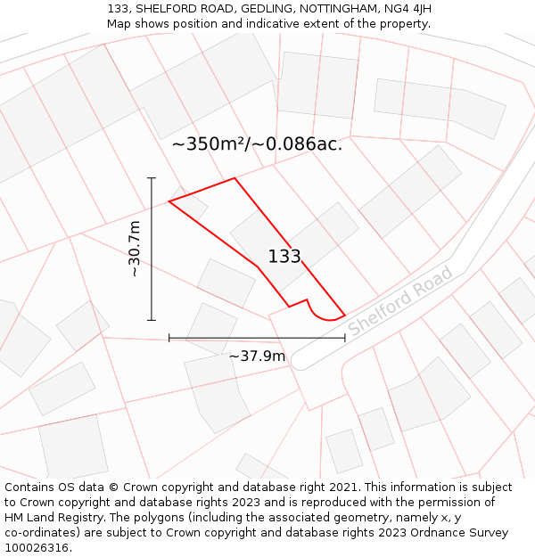 133, SHELFORD ROAD, GEDLING, NOTTINGHAM, NG4 4JH: Plot and title map