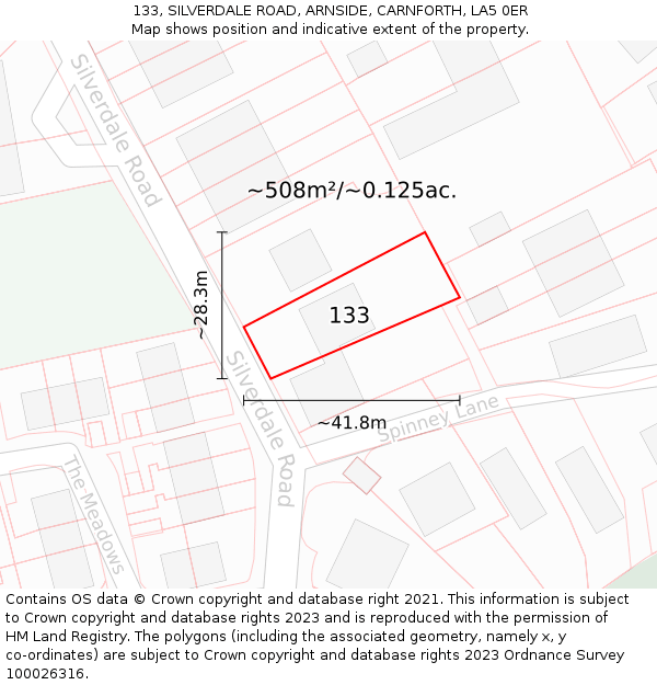 133, SILVERDALE ROAD, ARNSIDE, CARNFORTH, LA5 0ER: Plot and title map