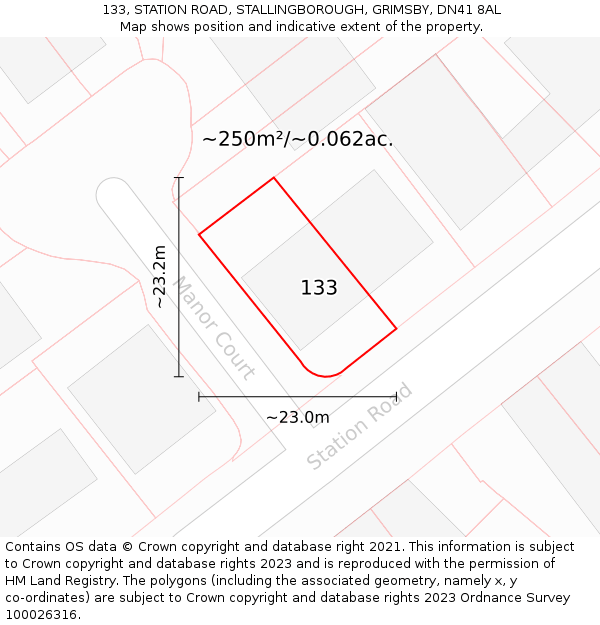 133, STATION ROAD, STALLINGBOROUGH, GRIMSBY, DN41 8AL: Plot and title map