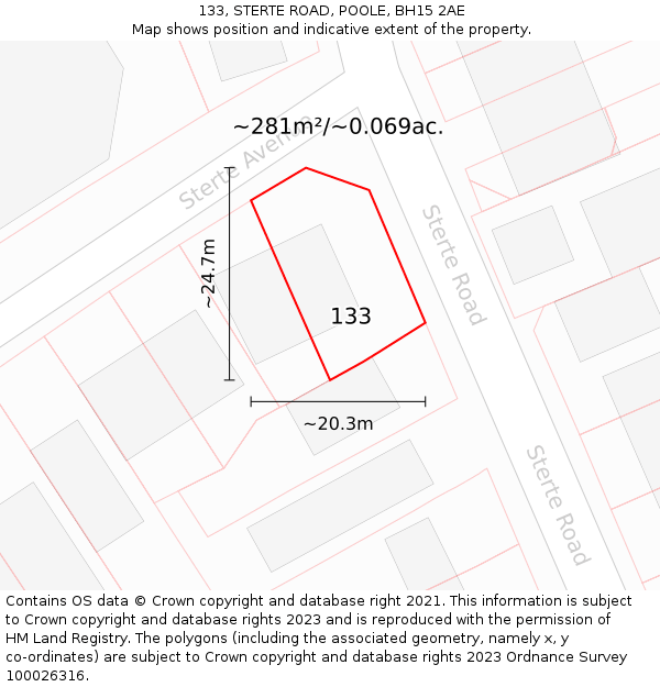 133, STERTE ROAD, POOLE, BH15 2AE: Plot and title map