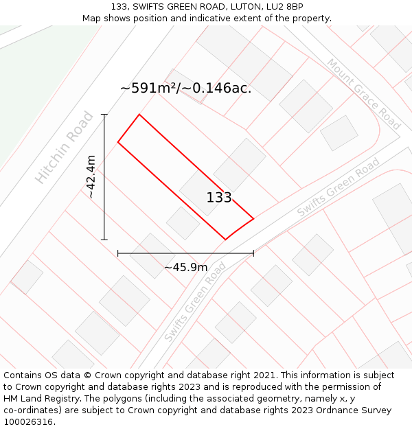 133, SWIFTS GREEN ROAD, LUTON, LU2 8BP: Plot and title map