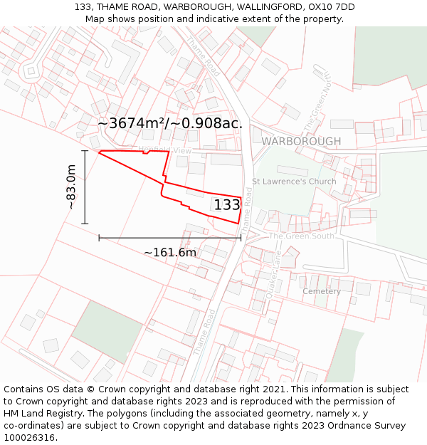 133, THAME ROAD, WARBOROUGH, WALLINGFORD, OX10 7DD: Plot and title map
