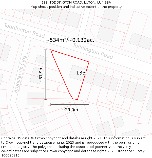 133, TODDINGTON ROAD, LUTON, LU4 9EA: Plot and title map