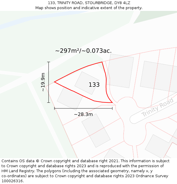 133, TRINITY ROAD, STOURBRIDGE, DY8 4LZ: Plot and title map