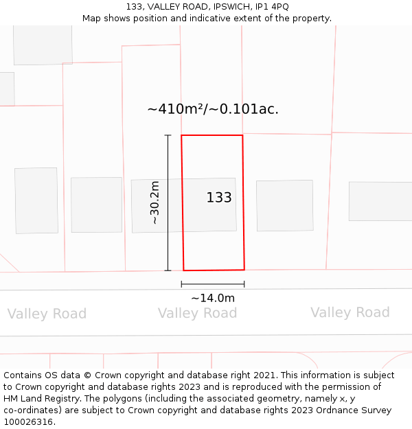 133, VALLEY ROAD, IPSWICH, IP1 4PQ: Plot and title map