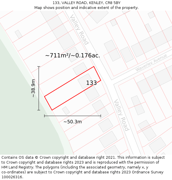 133, VALLEY ROAD, KENLEY, CR8 5BY: Plot and title map