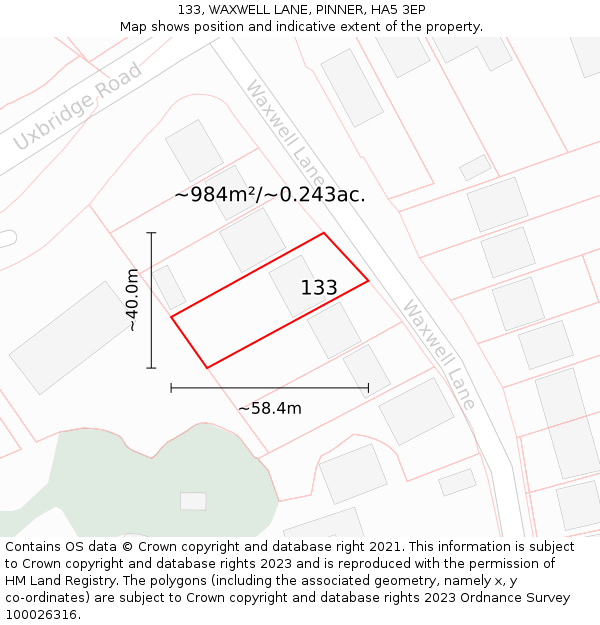 133, WAXWELL LANE, PINNER, HA5 3EP: Plot and title map