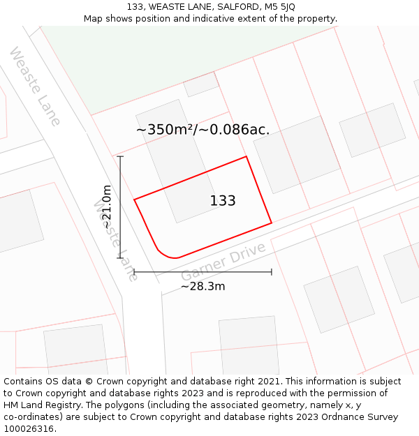 133, WEASTE LANE, SALFORD, M5 5JQ: Plot and title map