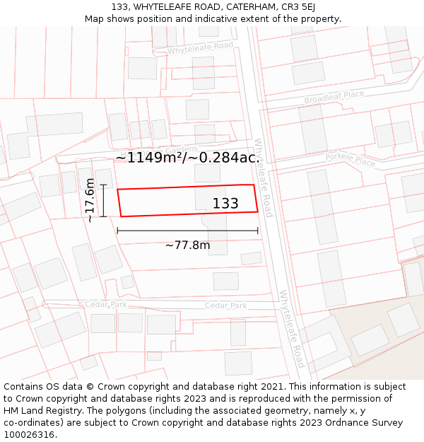 133, WHYTELEAFE ROAD, CATERHAM, CR3 5EJ: Plot and title map