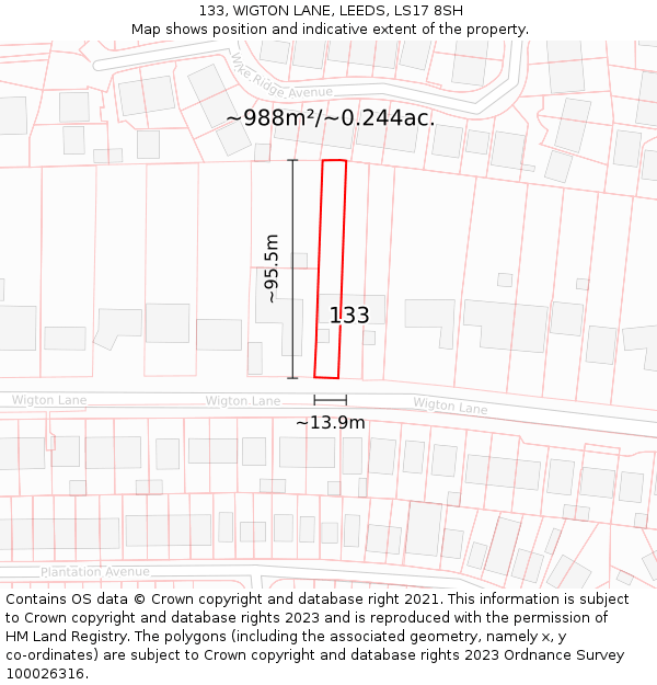 133, WIGTON LANE, LEEDS, LS17 8SH: Plot and title map