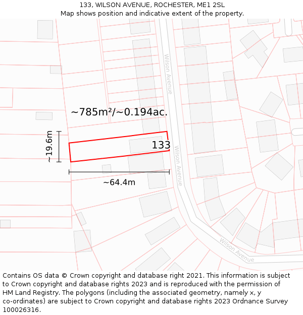 133, WILSON AVENUE, ROCHESTER, ME1 2SL: Plot and title map