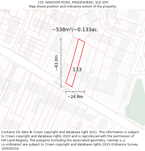 133, WINDSOR ROAD, MAIDENHEAD, SL6 2DP: Plot and title map