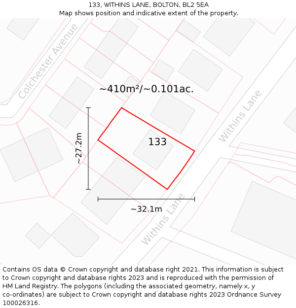 133, WITHINS LANE, BOLTON, BL2 5EA: Plot and title map