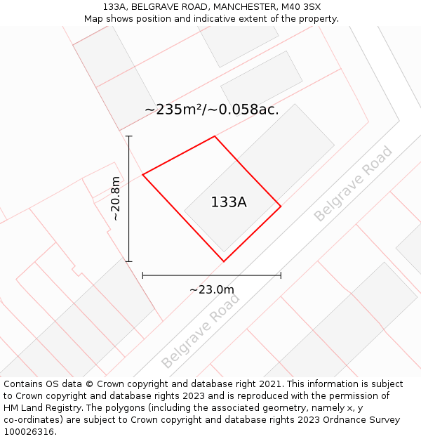 133A, BELGRAVE ROAD, MANCHESTER, M40 3SX: Plot and title map