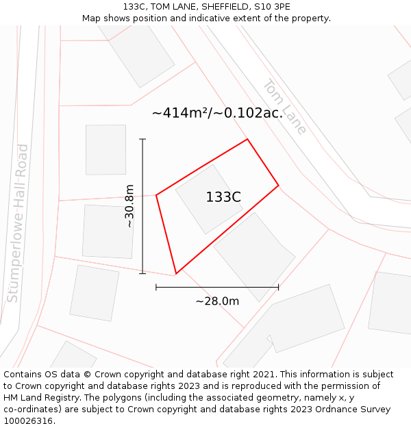 133C, TOM LANE, SHEFFIELD, S10 3PE: Plot and title map