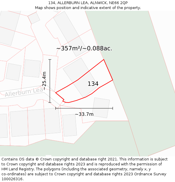 134, ALLERBURN LEA, ALNWICK, NE66 2QP: Plot and title map