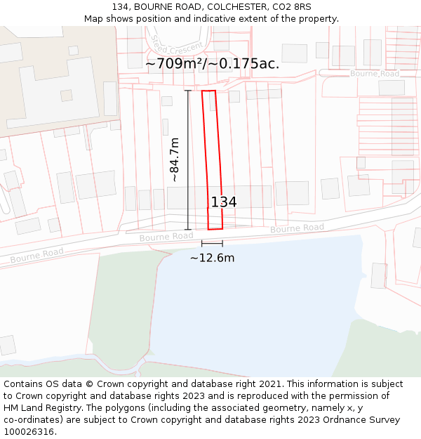 134, BOURNE ROAD, COLCHESTER, CO2 8RS: Plot and title map