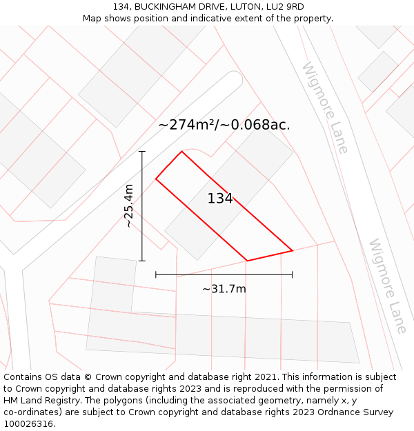 134, BUCKINGHAM DRIVE, LUTON, LU2 9RD: Plot and title map