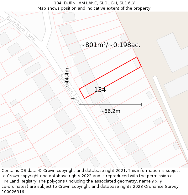 134, BURNHAM LANE, SLOUGH, SL1 6LY: Plot and title map