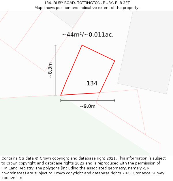 134, BURY ROAD, TOTTINGTON, BURY, BL8 3ET: Plot and title map