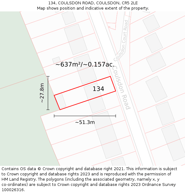 134, COULSDON ROAD, COULSDON, CR5 2LE: Plot and title map