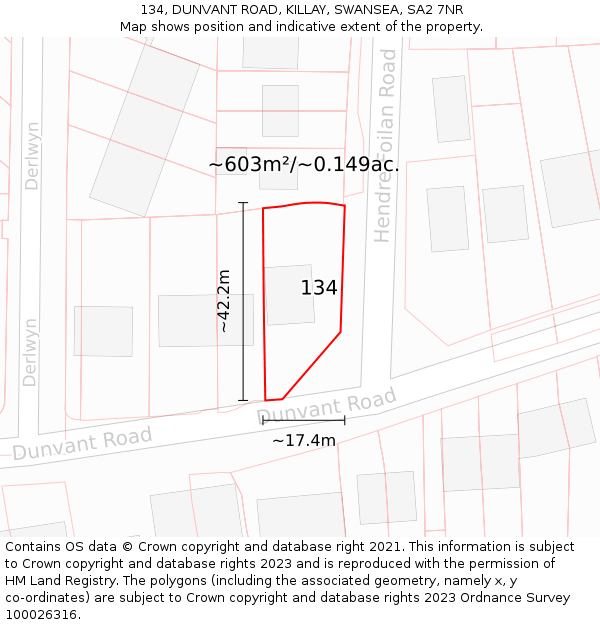 134, DUNVANT ROAD, KILLAY, SWANSEA, SA2 7NR: Plot and title map