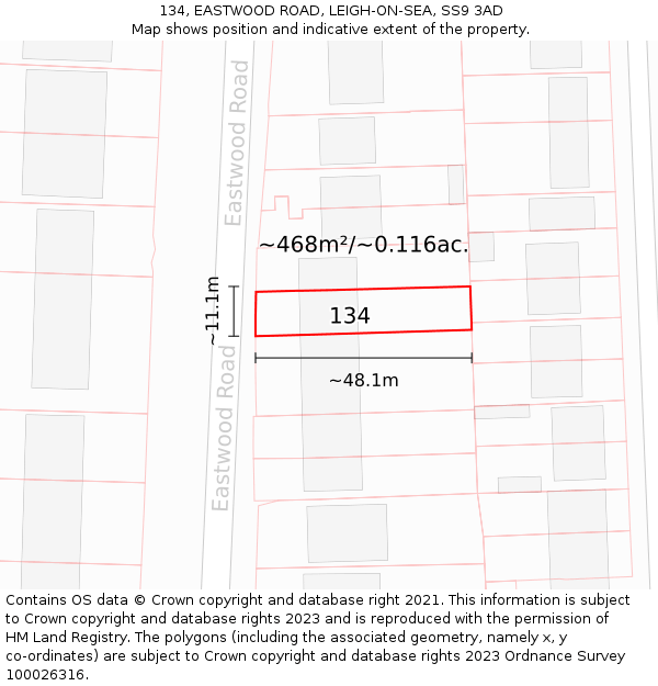 134, EASTWOOD ROAD, LEIGH-ON-SEA, SS9 3AD: Plot and title map