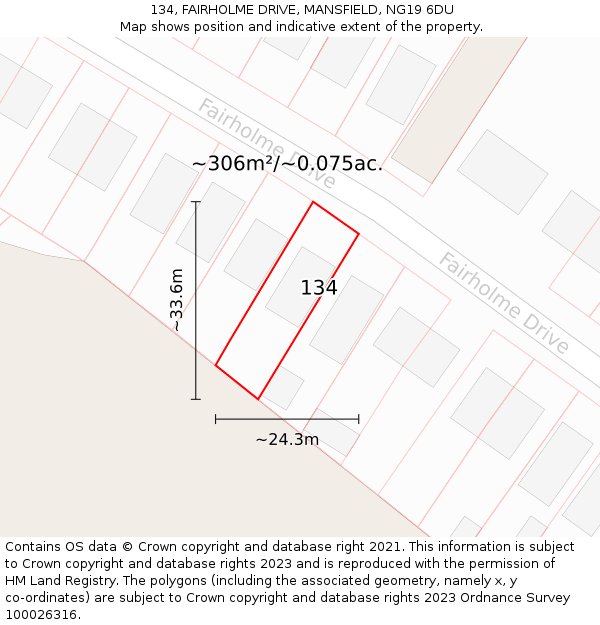 134, FAIRHOLME DRIVE, MANSFIELD, NG19 6DU: Plot and title map