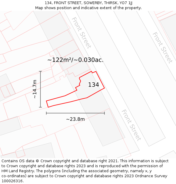 134, FRONT STREET, SOWERBY, THIRSK, YO7 1JJ: Plot and title map