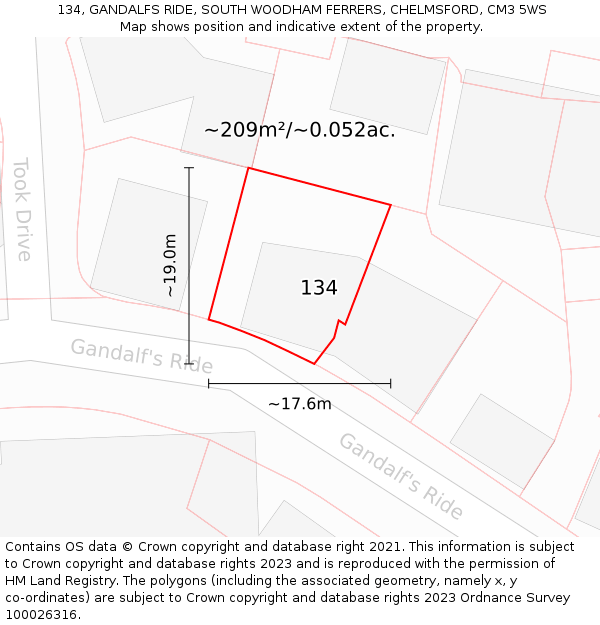 134, GANDALFS RIDE, SOUTH WOODHAM FERRERS, CHELMSFORD, CM3 5WS: Plot and title map