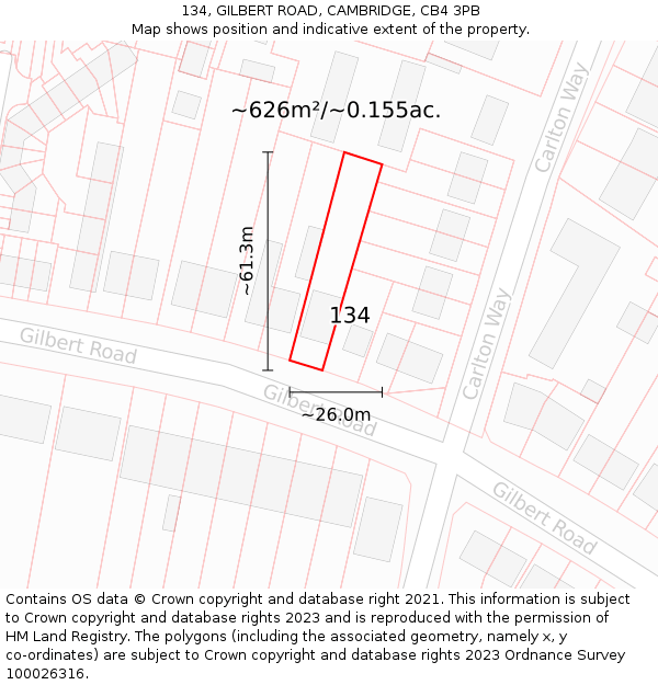 134, GILBERT ROAD, CAMBRIDGE, CB4 3PB: Plot and title map