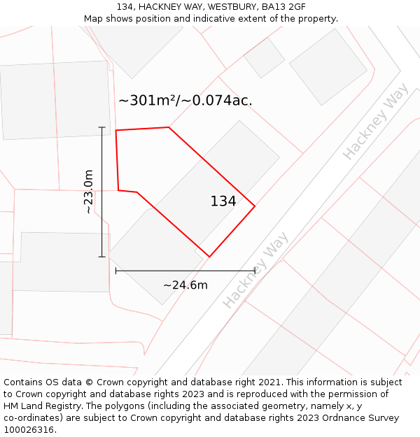 134, HACKNEY WAY, WESTBURY, BA13 2GF: Plot and title map