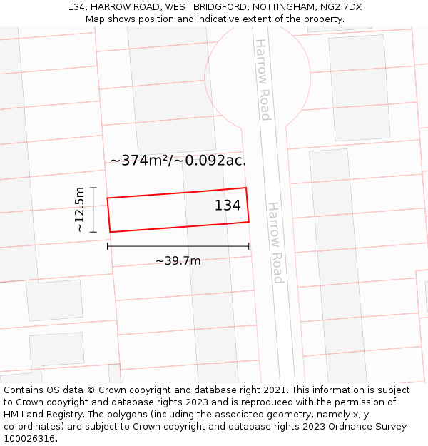 134, HARROW ROAD, WEST BRIDGFORD, NOTTINGHAM, NG2 7DX: Plot and title map