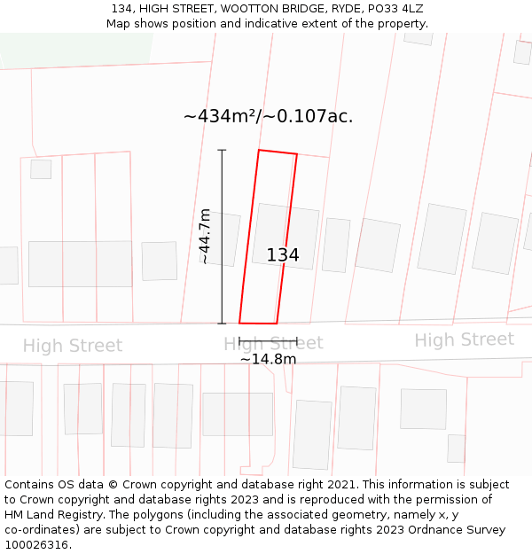 134, HIGH STREET, WOOTTON BRIDGE, RYDE, PO33 4LZ: Plot and title map