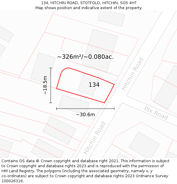 134, HITCHIN ROAD, STOTFOLD, HITCHIN, SG5 4HT: Plot and title map